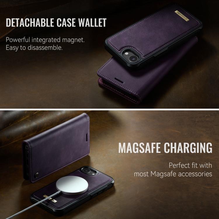 Funda de cuero desmontable CaseMe C49 MagSafe con bloqueo RFID para iPhone 16e (morado)