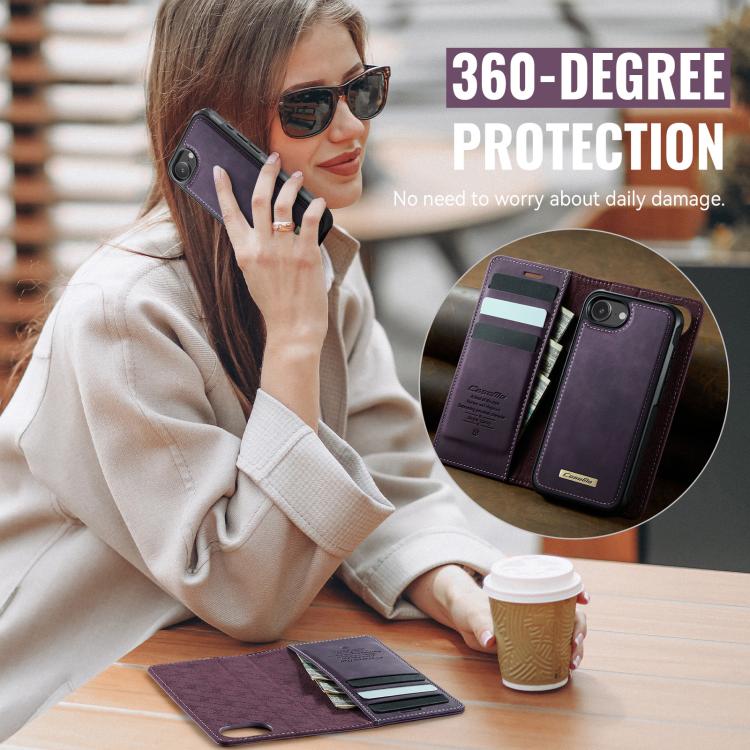 Funda de cuero desmontable CaseMe C49 MagSafe con bloqueo RFID para iPhone 16e (morado)