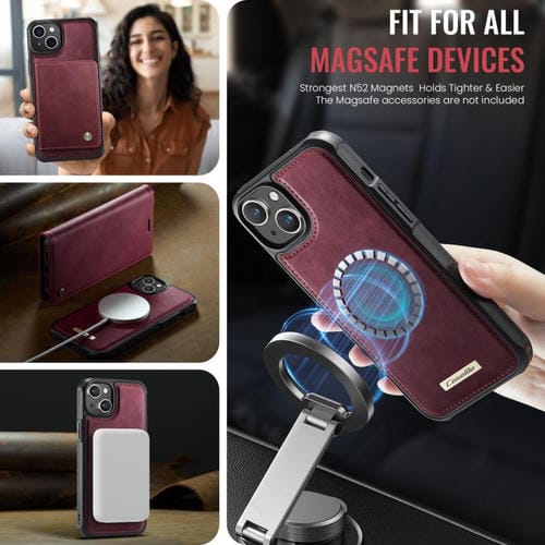 Funda de cuero desmontable CaseMe C49 con bloqueo RFID MagSafe para iPhone 13 (roja)