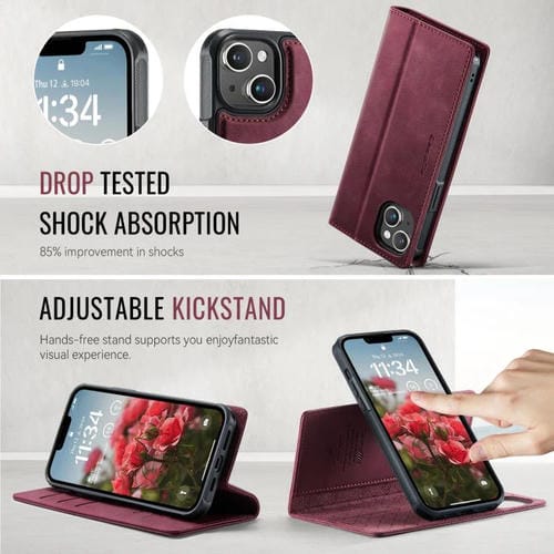 Funda de cuero desmontable CaseMe C49 con bloqueo RFID MagSafe para iPhone 13 (roja)