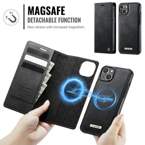 Funda de cuero desmontable CaseMe C49 con bloqueo RFID MagSafe para iPhone 13 (negra)