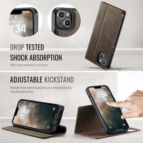 Funda de cuero desmontable CaseMe C49 con bloqueo RFID MagSafe para iPhone 13 (café)