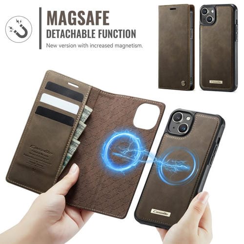 Funda de cuero desmontable CaseMe C49 con bloqueo RFID MagSafe para iPhone 13 (café)