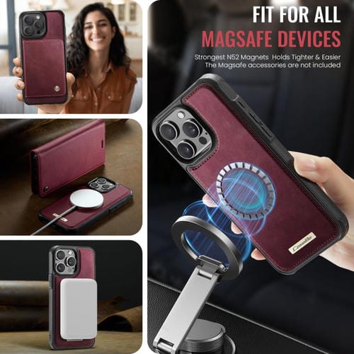 Funda de cuero desmontable CaseMe C49 con bloqueo RFID MagSafe para iPhone 13 Pro Max (roja)