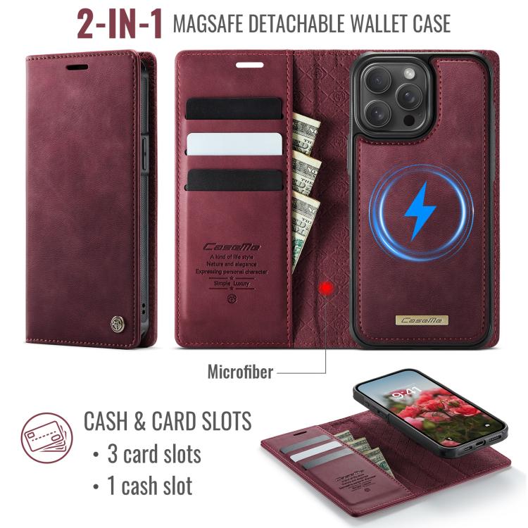Funda de cuero desmontable CaseMe C49 con bloqueo RFID MagSafe para iPhone 12/12 Pro (roja)