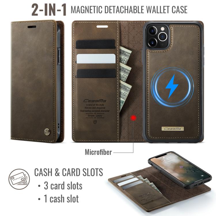 Funda de cuero desmontable CaseMe C49 con bloqueo RFID MagSafe para iPhone 11 Pro (café)
