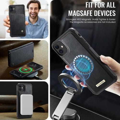 Funda de cuero desmontable CaseMe C49 con bloqueo RFID MagSafe para iPhone 11 (negra)