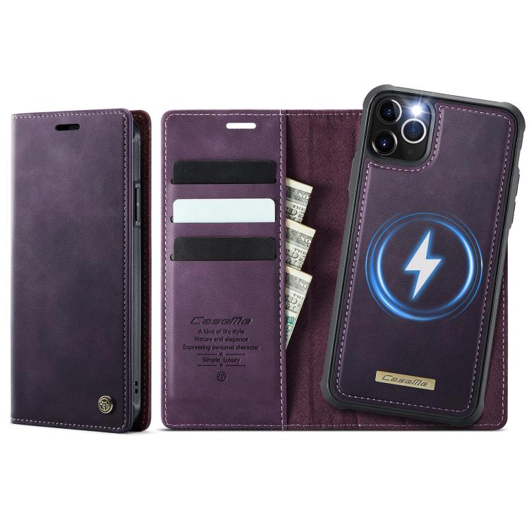 Funda de cuero desmontable CaseMe C49 con bloqueo RFID MagSafe para iPhone 11 Pro Max (morado)