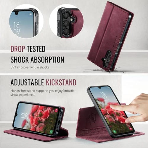 Funda de cuero desmontable con bloqueo RFID magnético CaseMe C49 para Samsung Galaxy A15 (roja)