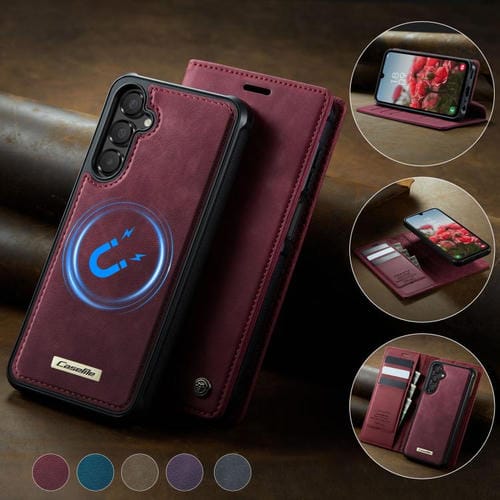 Funda de cuero desmontable con bloqueo RFID magnético CaseMe C49 para Samsung Galaxy A15 (roja)