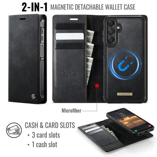 Funda de cuero desmontable con bloqueo RFID magnético para Samsung Galaxy A15 CaseMe C49 (negro)