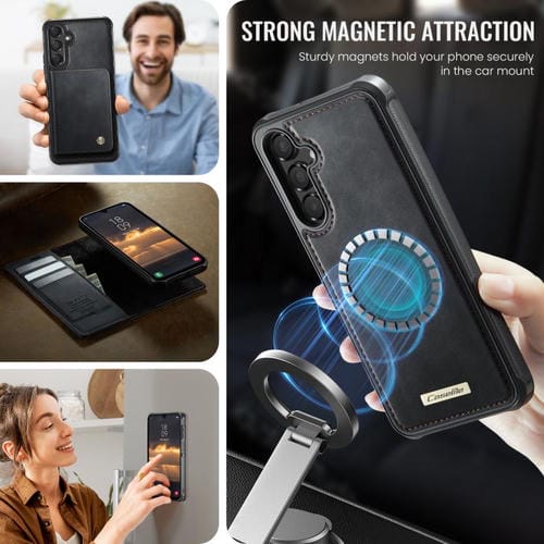 Funda de cuero desmontable con bloqueo RFID magnético para Samsung Galaxy A15 CaseMe C49 (negro)