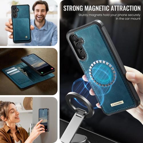Funda de cuero desmontable con bloqueo RFID magnético CaseMe C49 para Samsung Galaxy A15 (verde)