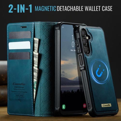 Funda de cuero desmontable con bloqueo RFID magnético CaseMe C49 para Samsung Galaxy A15 (verde)