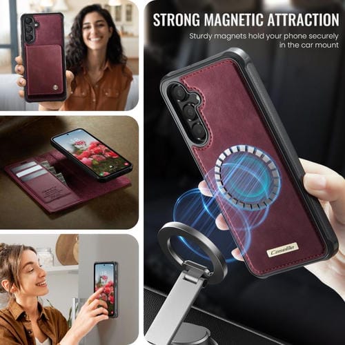 Funda de cuero desmontable con bloqueo RFID magnético para Samsung Galaxy A54 5G CaseMe C49 (roja)