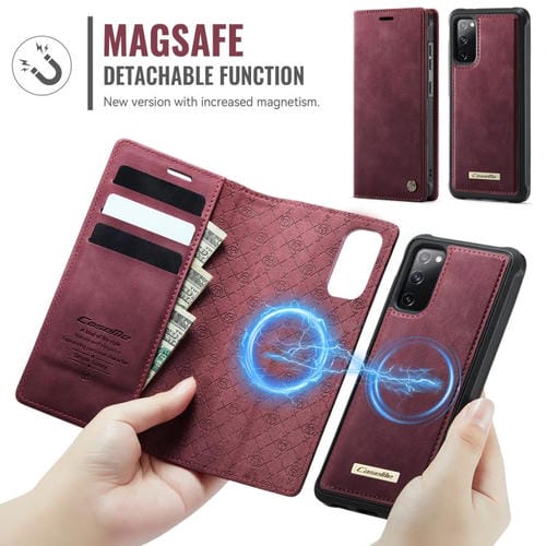 Funda de cuero desmontable CaseMe C49 con bloqueo RFID magnético para Samsung Galaxy S20 FE (roja)