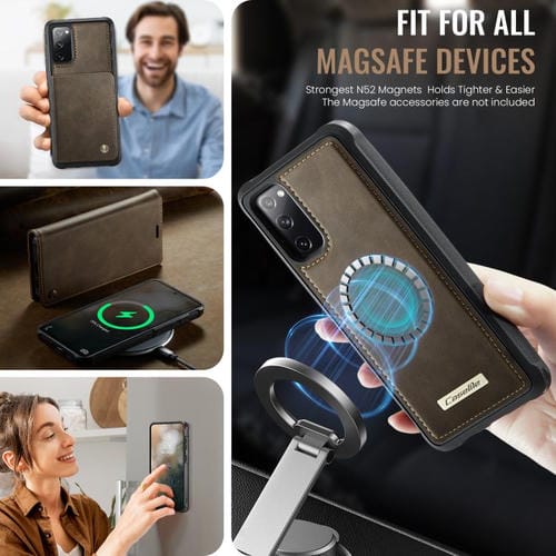 Funda de cuero desmontable CaseMe C49 con bloqueo RFID magnético para Samsung Galaxy S20 FE (café)