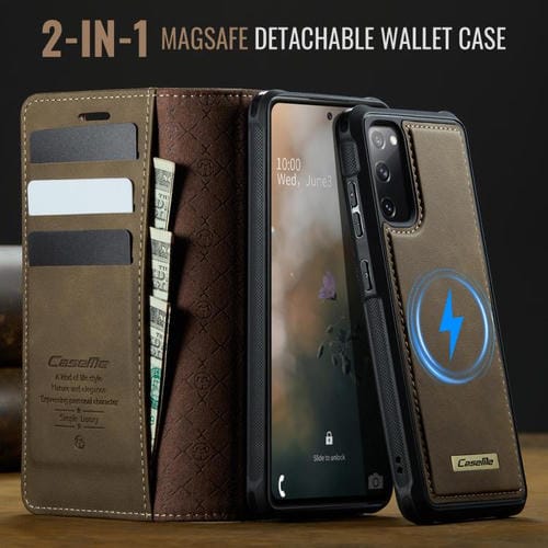 Funda de cuero desmontable CaseMe C49 con bloqueo RFID magnético para Samsung Galaxy S20 FE (café)