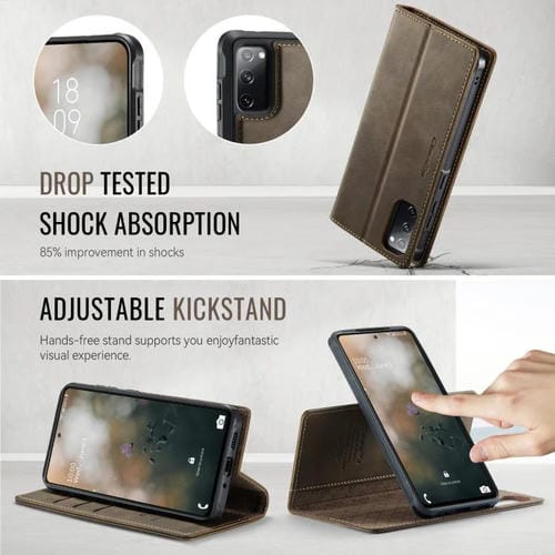 Funda de cuero desmontable CaseMe C49 con bloqueo RFID magnético para Samsung Galaxy S20 FE (café)