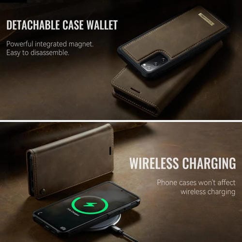 Funda de cuero desmontable CaseMe C49 con bloqueo RFID magnético para Samsung Galaxy S20 FE (café)