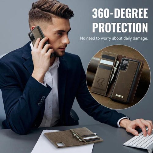 Funda de cuero desmontable CaseMe C49 con bloqueo RFID magnético para Samsung Galaxy S20 FE (café)