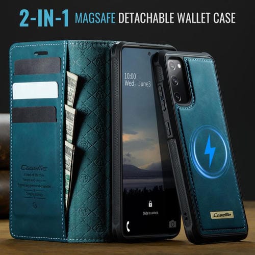 Funda de cuero desmontable CaseMe C49 con bloqueo RFID magnético para Samsung Galaxy S20 FE (verde)