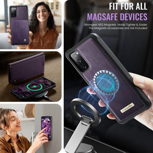 Funda de cuero desmontable CaseMe C49 para Samsung Galaxy S20 FE con bloqueo RFID magnético (morado)