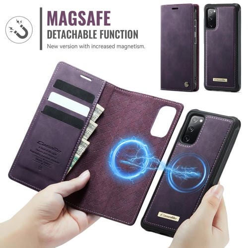 Funda de cuero desmontable CaseMe C49 para Samsung Galaxy S20 FE con bloqueo RFID magnético (morado)