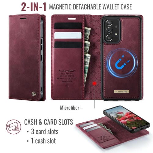 Funda de cuero desmontable con bloqueo RFID magnético para Samsung Galaxy A53 5G CaseMe C49 (roja)