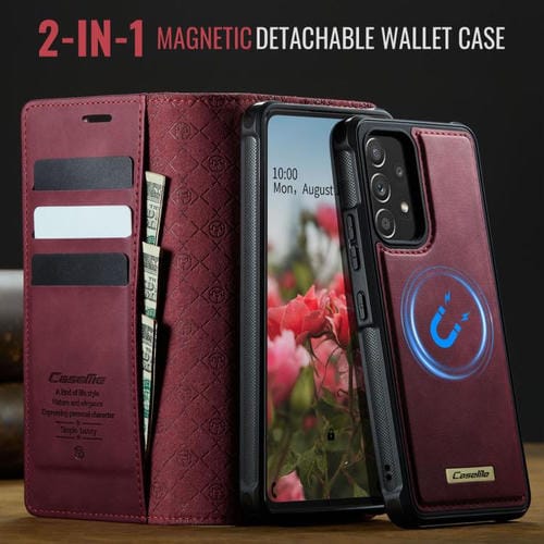 Funda de cuero desmontable con bloqueo RFID magnético para Samsung Galaxy A53 5G CaseMe C49 (roja)