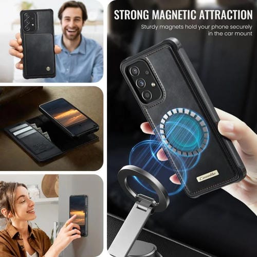 Funda de cuero desmontable con bloqueo RFID magnético para Samsung Galaxy A53 5G CaseMe C49 (negro)