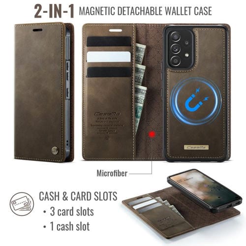 Funda de cuero desmontable con bloqueo RFID magnético para Samsung Galaxy A53 5G CaseMe C49 (café)