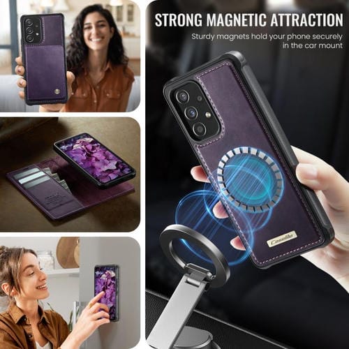Funda de cuero desmontable con bloqueo RFID magnético para Samsung Galaxy A53 5G CaseMe C49 (morado)