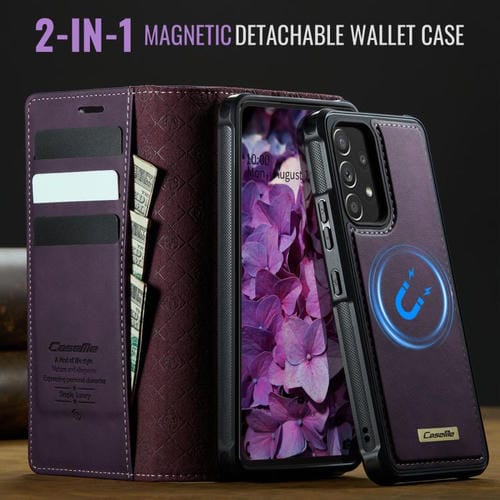 Funda de cuero desmontable con bloqueo RFID magnético para Samsung Galaxy A53 5G CaseMe C49 (morado)