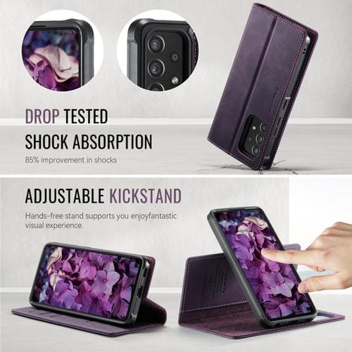 Funda de cuero desmontable con bloqueo RFID magnético para Samsung Galaxy A53 5G CaseMe C49 (morado)