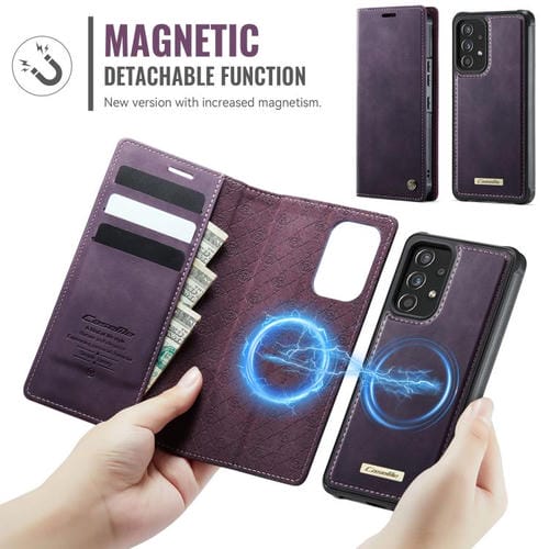 Funda de cuero desmontable con bloqueo RFID magnético para Samsung Galaxy A53 5G CaseMe C49 (morado)