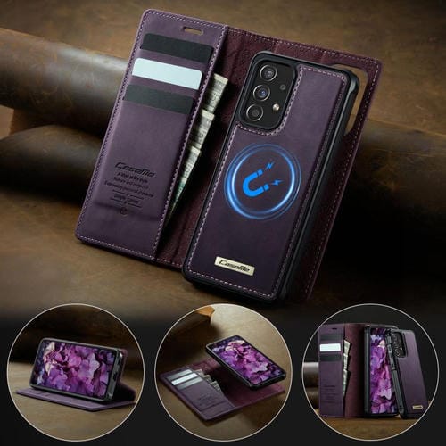 Funda de cuero desmontable con bloqueo RFID magnético para Samsung Galaxy A53 5G CaseMe C49 (morado)