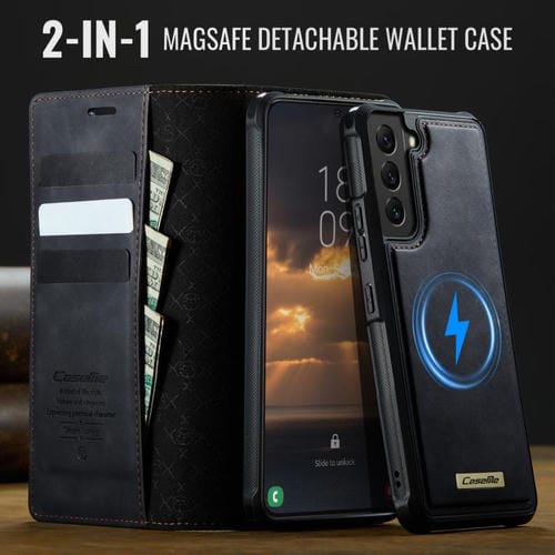 Funda de cuero desmontable con bloqueo RFID magnético para Samsung Galaxy S22+ 5G CaseMe C49 (negro)