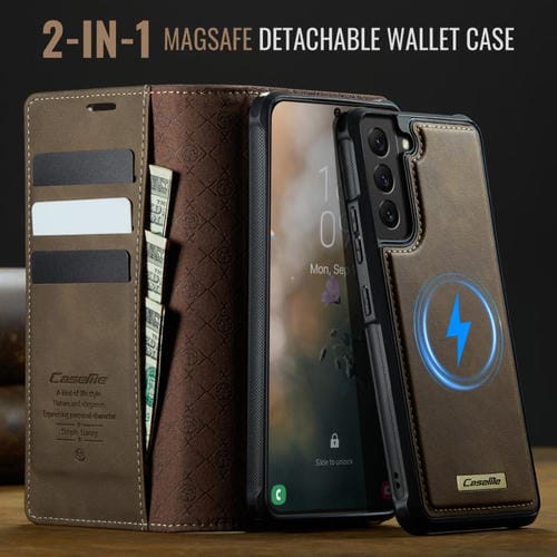 Funda de cuero desmontable con bloqueo RFID magnético para Samsung Galaxy S22+ 5G CaseMe C49 (café)