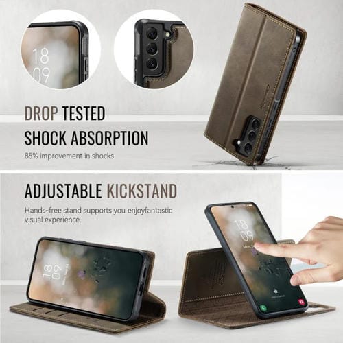 Funda de cuero desmontable con bloqueo RFID magnético para Samsung Galaxy S22+ 5G CaseMe C49 (café)