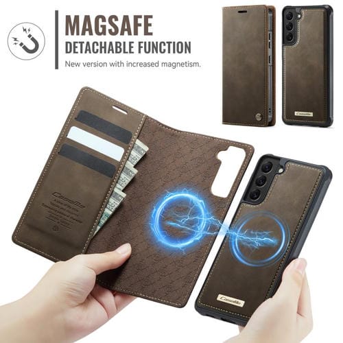Funda de cuero desmontable con bloqueo RFID magnético para Samsung Galaxy S22+ 5G CaseMe C49 (café)