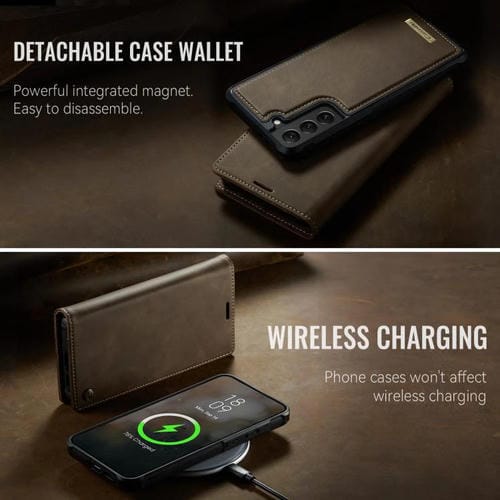 Funda de cuero desmontable con bloqueo RFID magnético para Samsung Galaxy S22+ 5G CaseMe C49 (café)