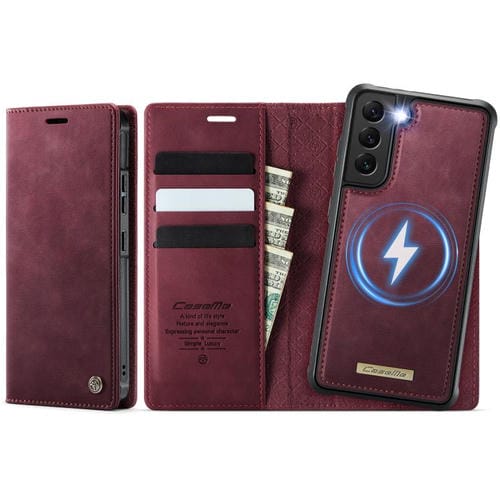 Funda de cuero desmontable con bloqueo RFID magnético para Samsung Galaxy S22 5G CaseMe C49 (roja)