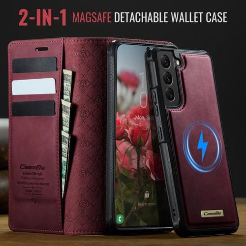 Funda de cuero desmontable con bloqueo RFID magnético para Samsung Galaxy S22 5G CaseMe C49 (roja)