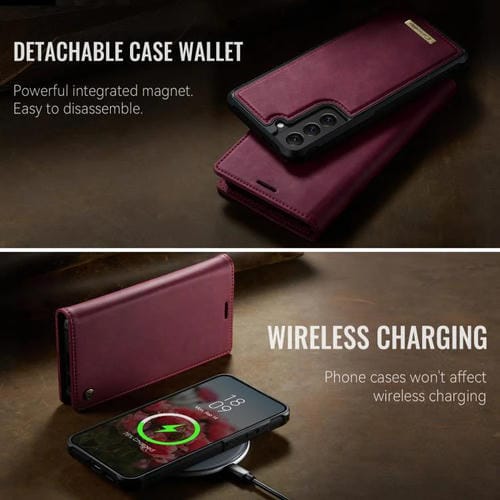 Funda de cuero desmontable con bloqueo RFID magnético para Samsung Galaxy S22 5G CaseMe C49 (roja)