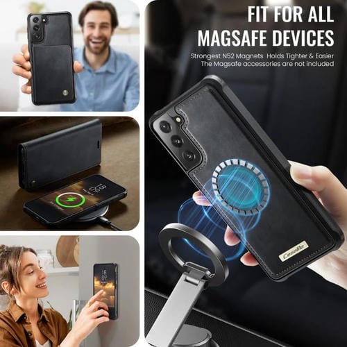 Funda de cuero desmontable CaseMe C49 con bloqueo RFID magnético para Samsung Galaxy S21 FE 5G (negra)