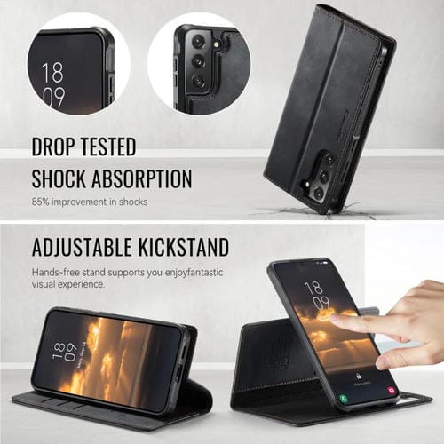 Funda de cuero desmontable CaseMe C49 con bloqueo RFID magnético para Samsung Galaxy S21 FE 5G (negra)