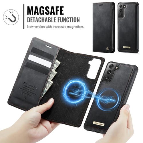 Funda de cuero desmontable CaseMe C49 con bloqueo RFID magnético para Samsung Galaxy S21 FE 5G (negra)