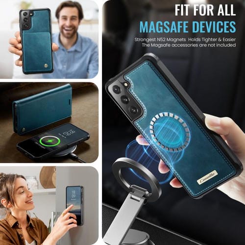 Funda de cuero desmontable CaseMe C49 con bloqueo RFID magnético para Samsung Galaxy S21 FE 5G (verde)