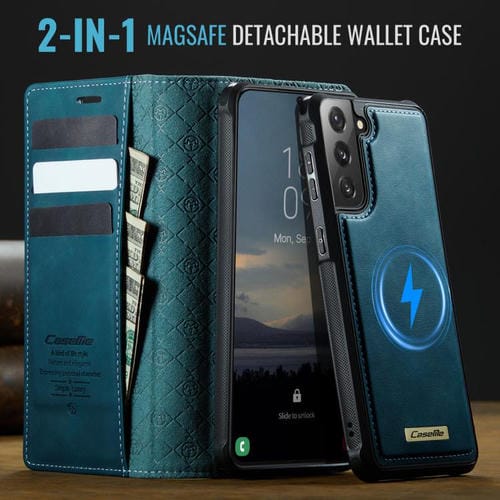 Funda de cuero desmontable CaseMe C49 con bloqueo RFID magnético para Samsung Galaxy S21 FE 5G (verde)